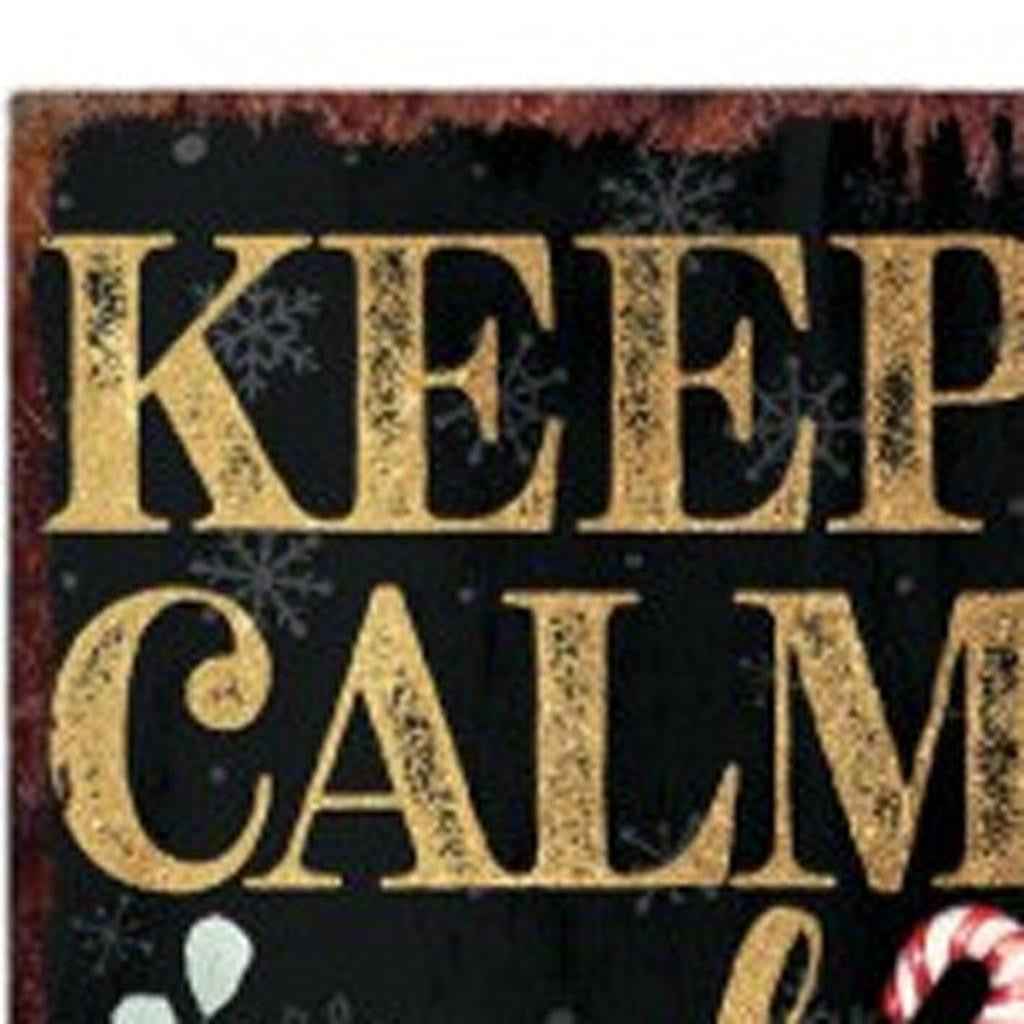 36" Black Gold Red And Green Christmas Santa Solid Wood Porch Sign