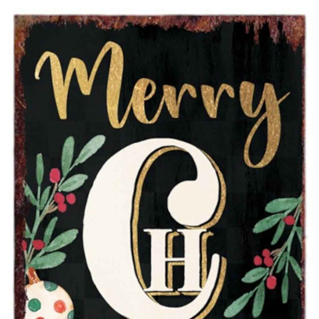 36" Black White Red And Green Christmas Tree Solid Wood Porch Sign