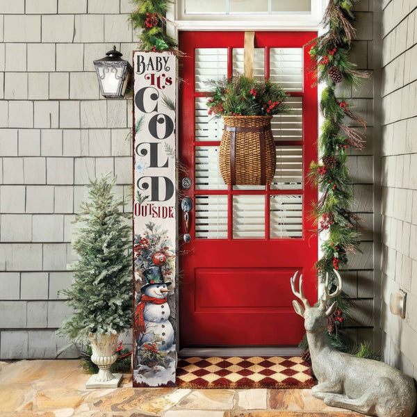 72" White Green And Red Christmas Snowman Solid Wood Porch Sign