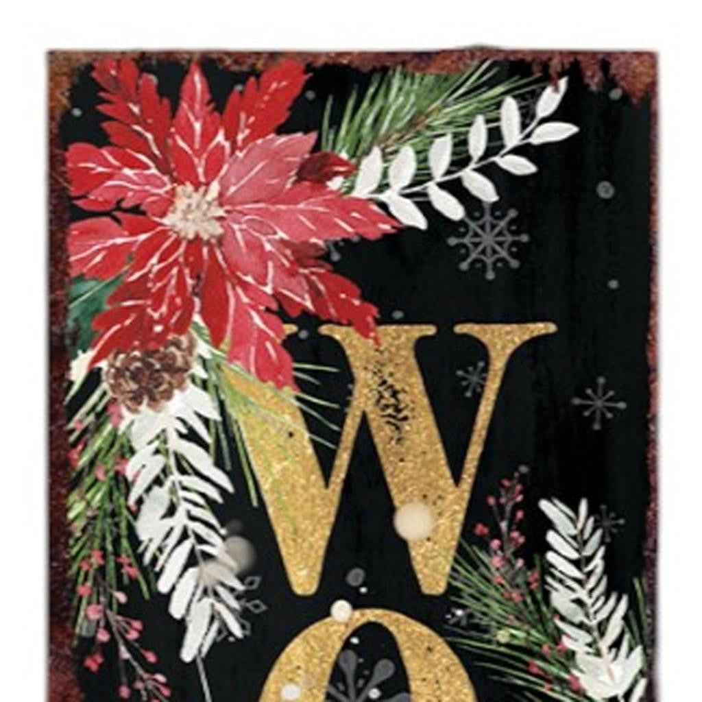 48" Black Gold Red And Green Christmas Poinsettia Solid Wood Porch Sign