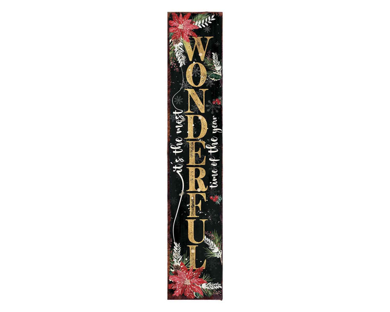 48" Black Gold Red And Green Christmas Poinsettia Solid Wood Porch Sign