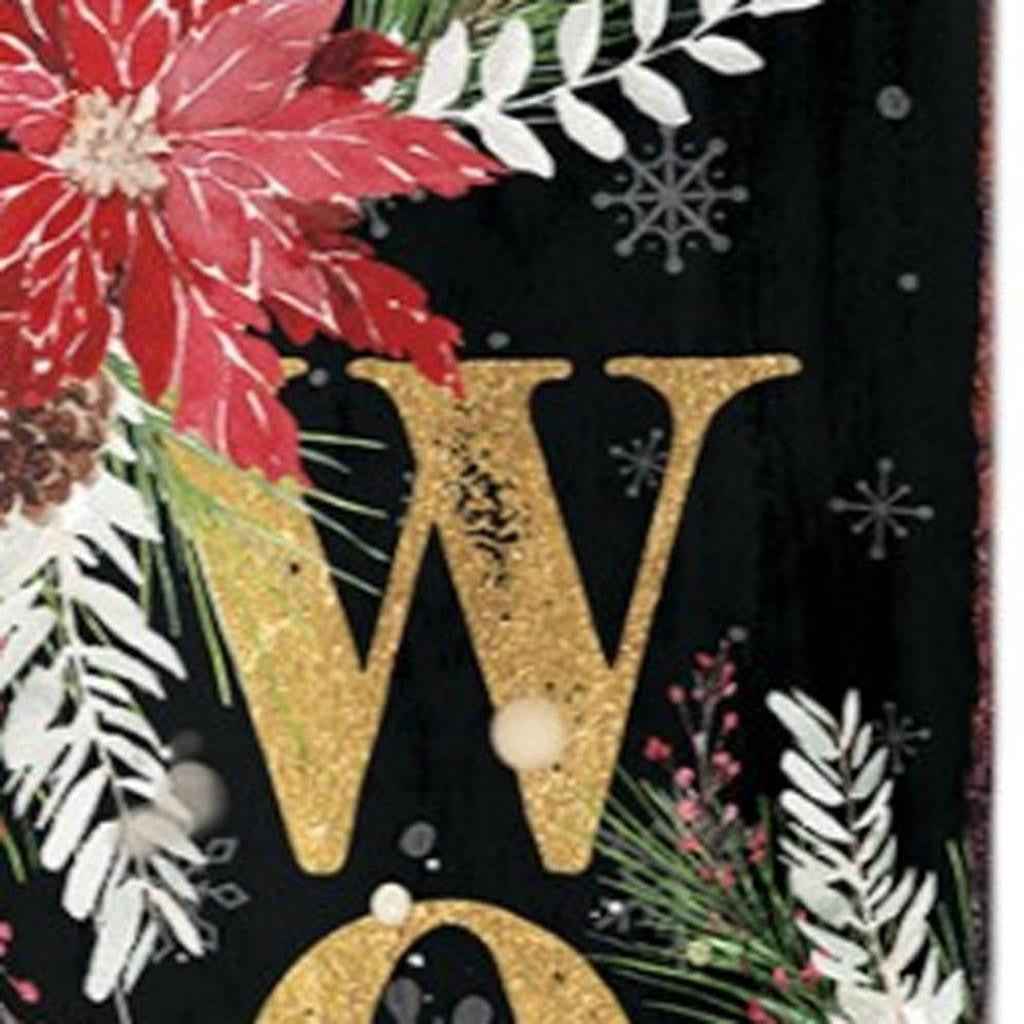 48" Black Gold Red And Green Christmas Poinsettia Solid Wood Porch Sign