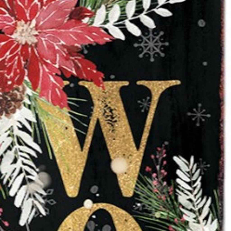 48" Black Gold Red And Green Christmas Poinsettia Solid Wood Porch Sign