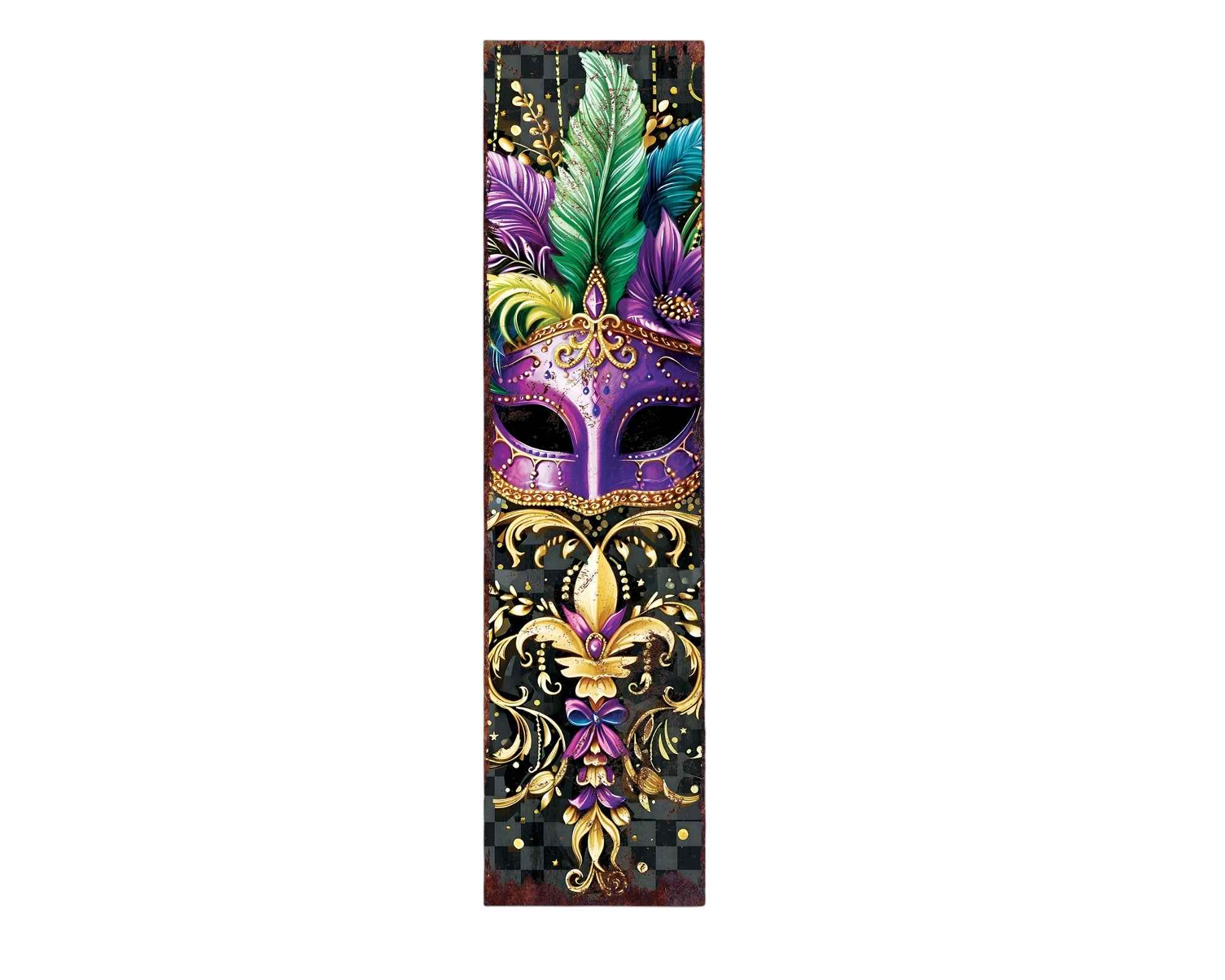 36" Black Gold Purple And Green Mardi Gras Fireworks Solid Wood Porch Sign