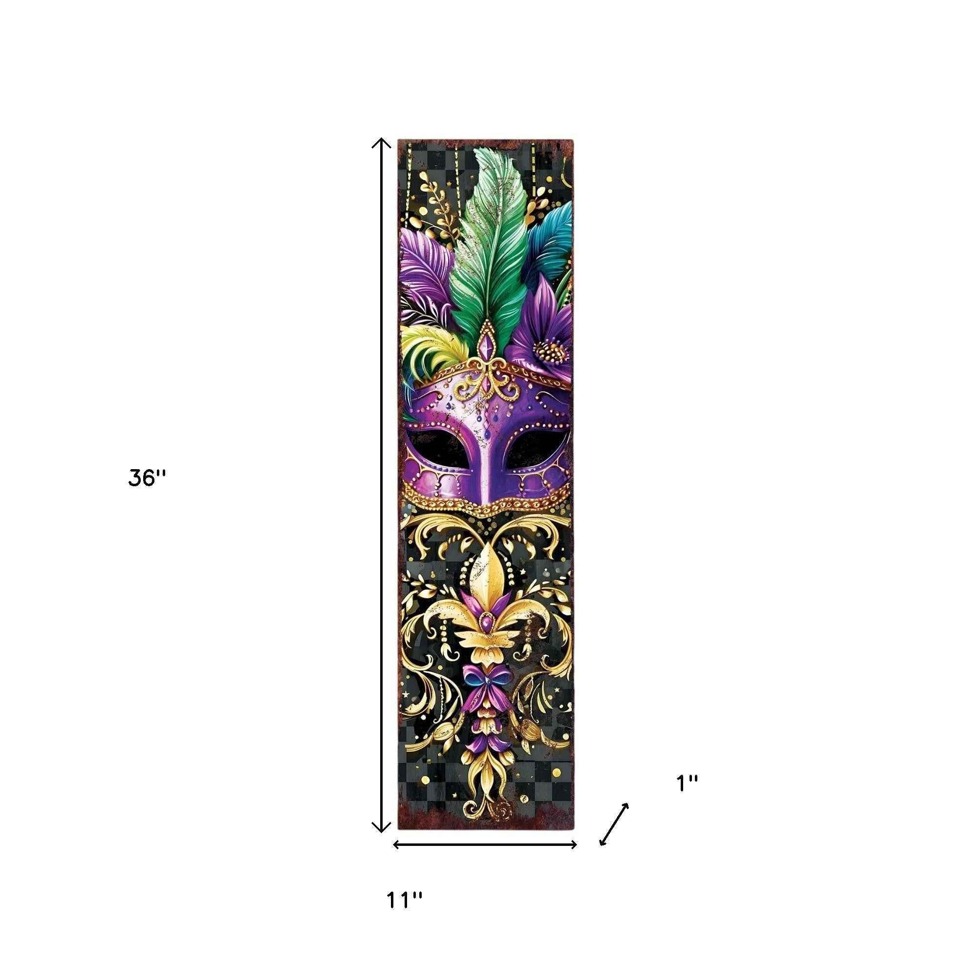 36" Black Gold Purple And Green Mardi Gras Fireworks Solid Wood Porch Sign