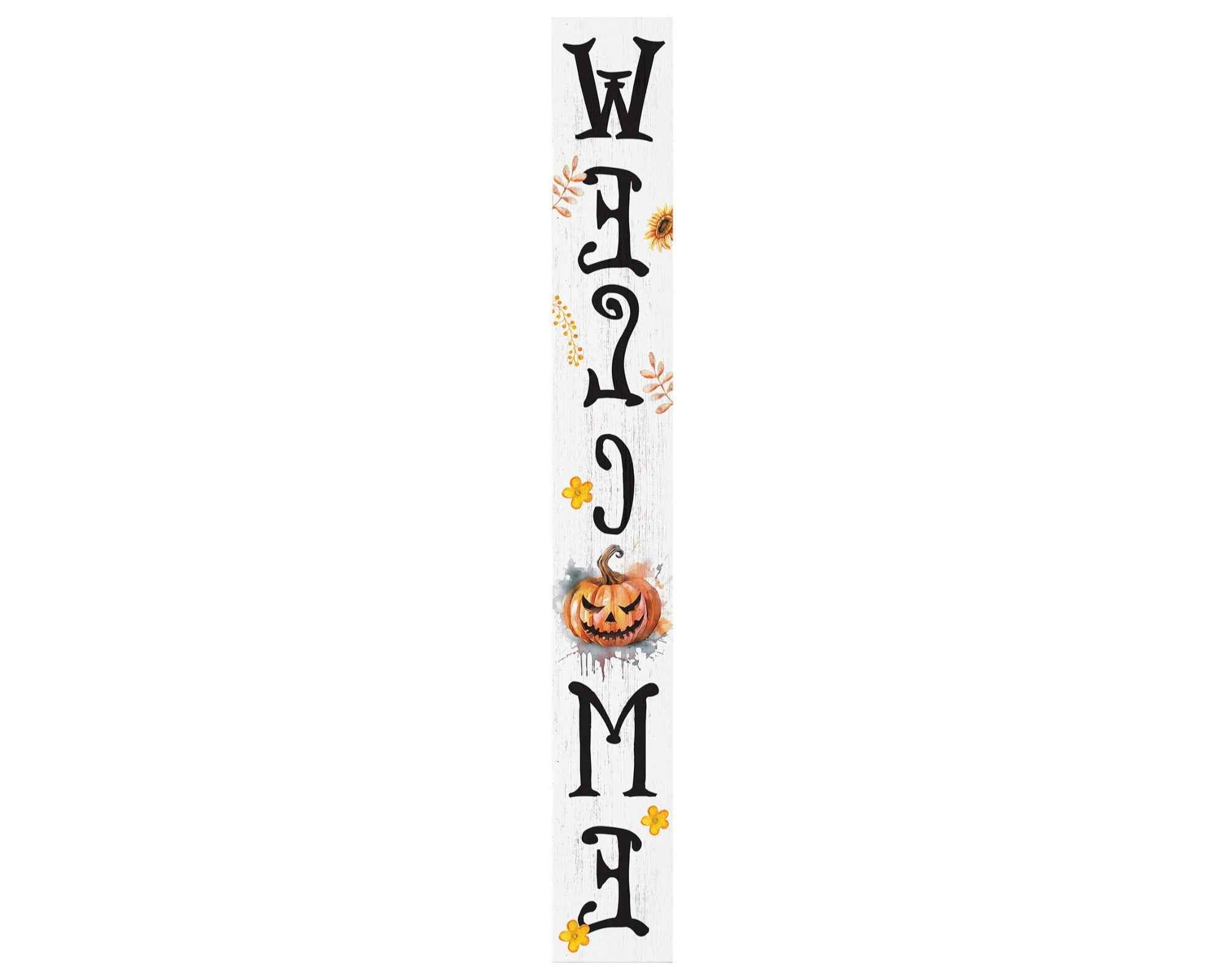 72" White Orange And Black Halloween Pumpkin Solid Wood Porch Sign