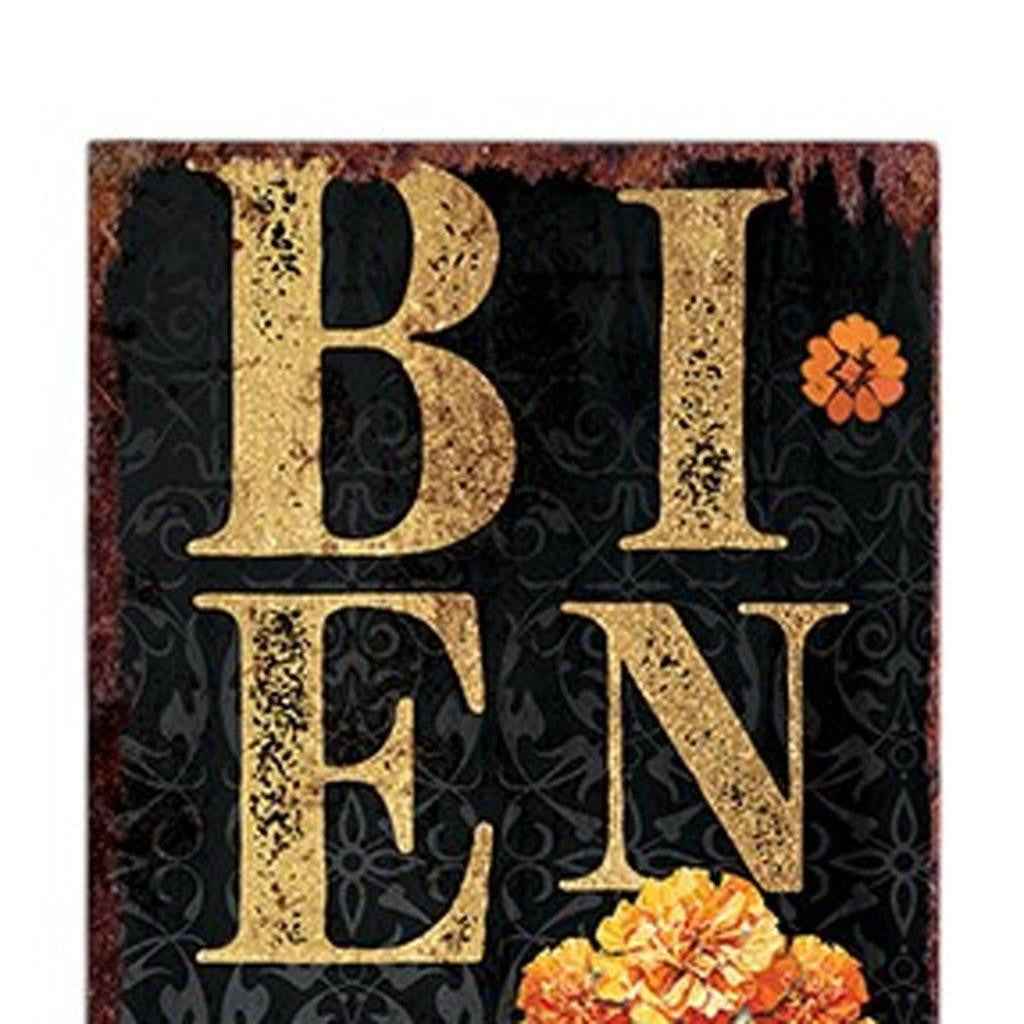 36" Black Gold Orange And Purple Solid Wood Porch Sign