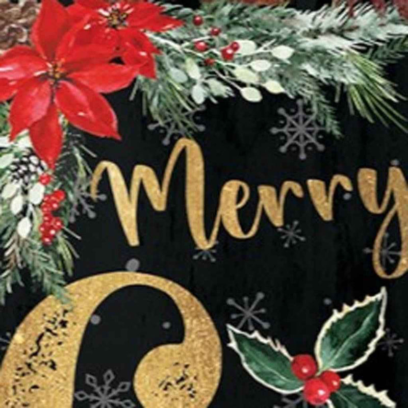 48" Black Gold Red And Green Christmas Poinsettia Solid Wood Porch Sign