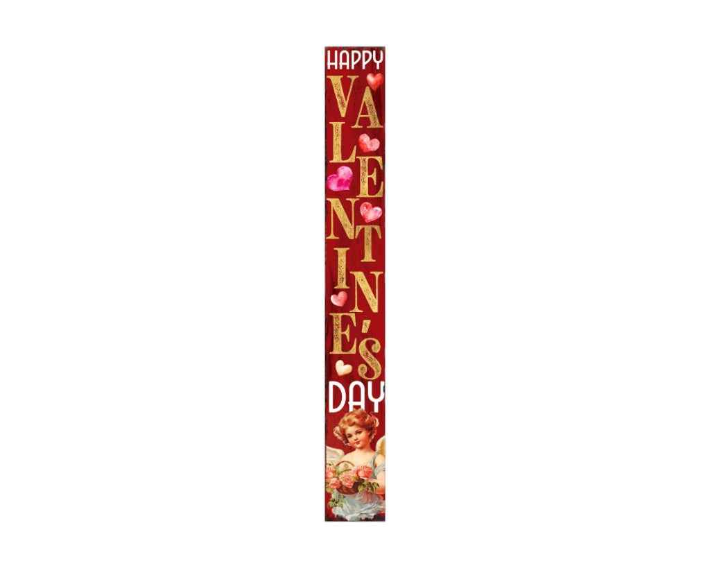 72" Red Gold And Pink Valentine's Day Solid Wood Porch Sign