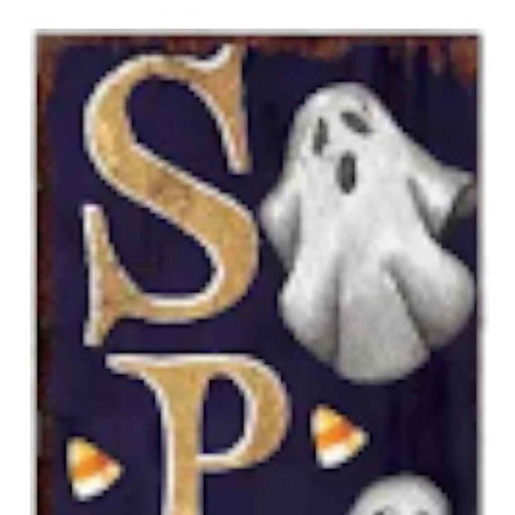48" Black Gold And Purple Halloween Ghost Solid Wood Porch Sign