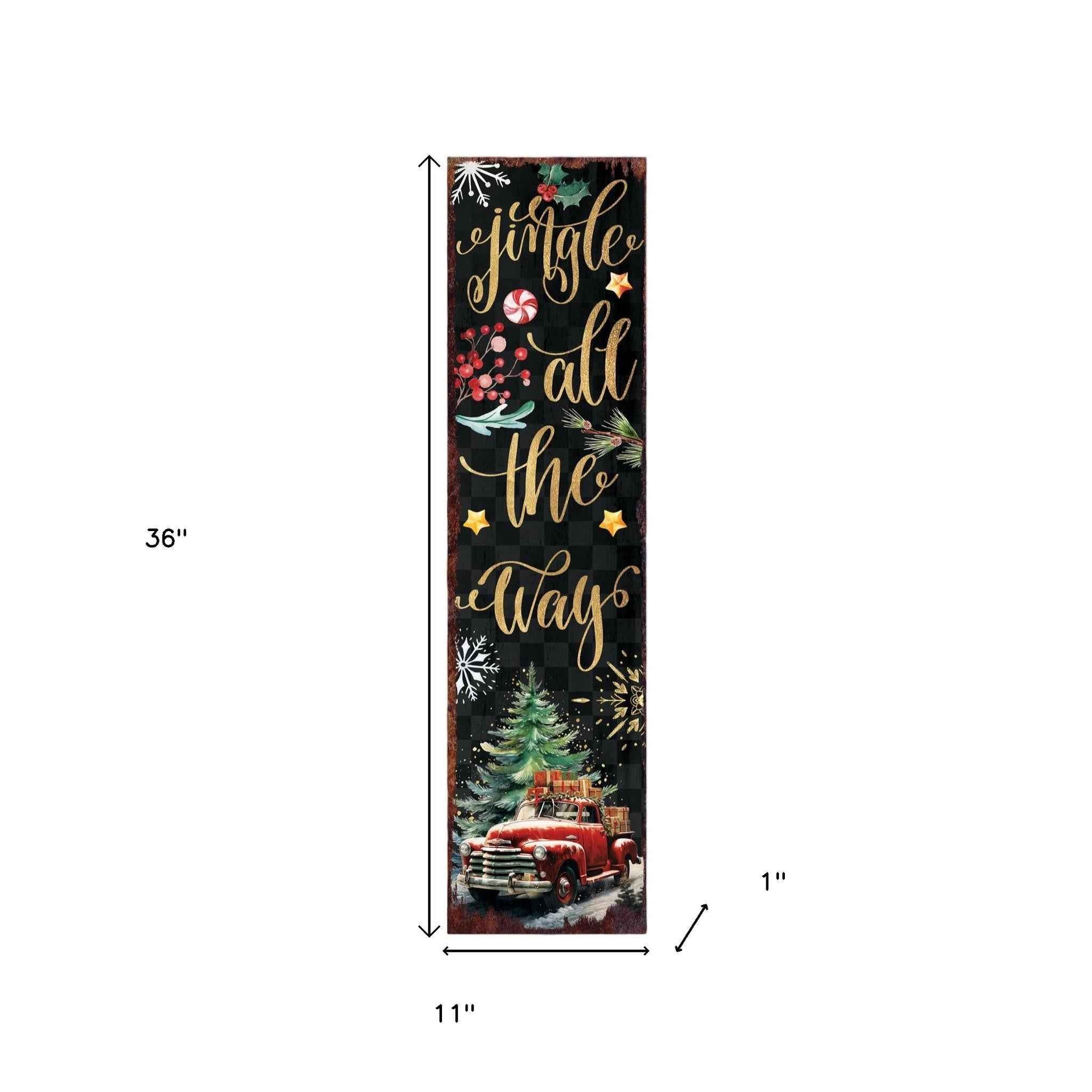 36" Black Gold Red And Green Christmas Holiday Red Truck Solid Wood Porch Sign