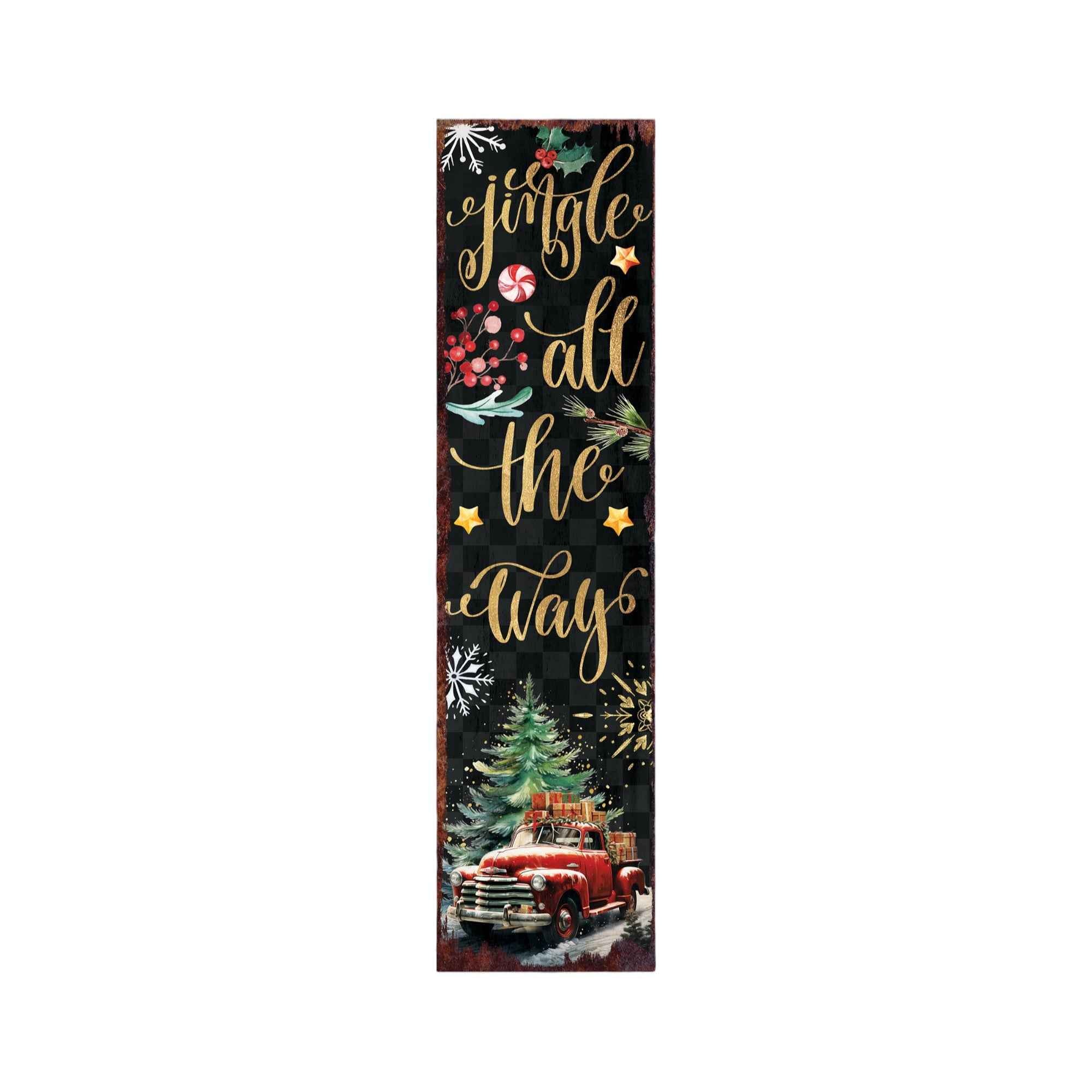 36" Black Gold Red And Green Christmas Holiday Red Truck Solid Wood Porch Sign