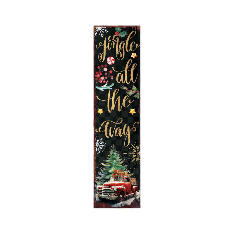 36" Black Gold Red And Green Christmas Holiday Red Truck Solid Wood Porch Sign