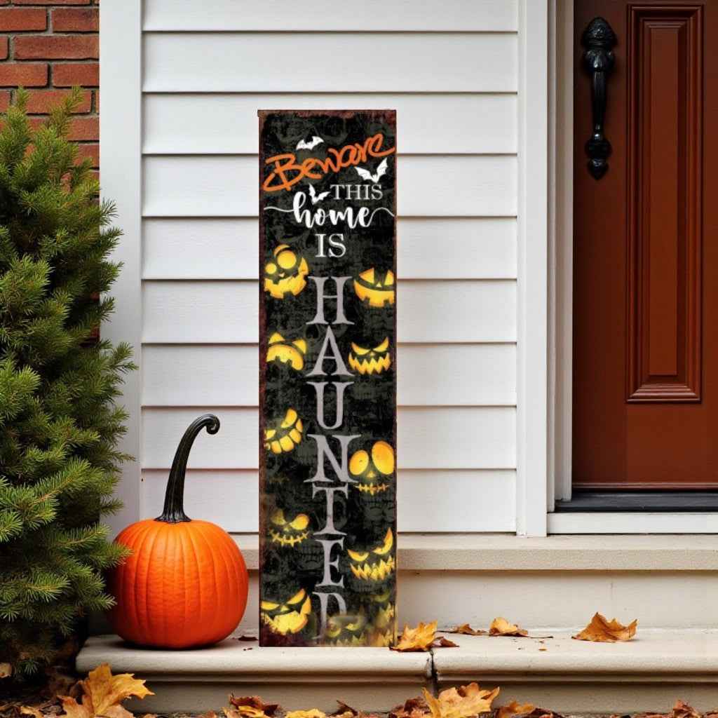 36" Black And Orange Halloween Jack-O-Lantern Solid Wood Porch Sign