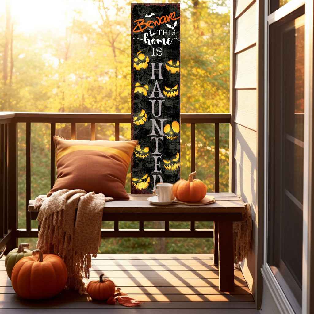 36" Black And Orange Halloween Jack-O-Lantern Solid Wood Porch Sign