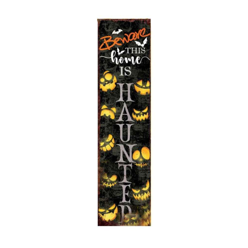 36" Black And Orange Halloween Jack-O-Lantern Solid Wood Porch Sign