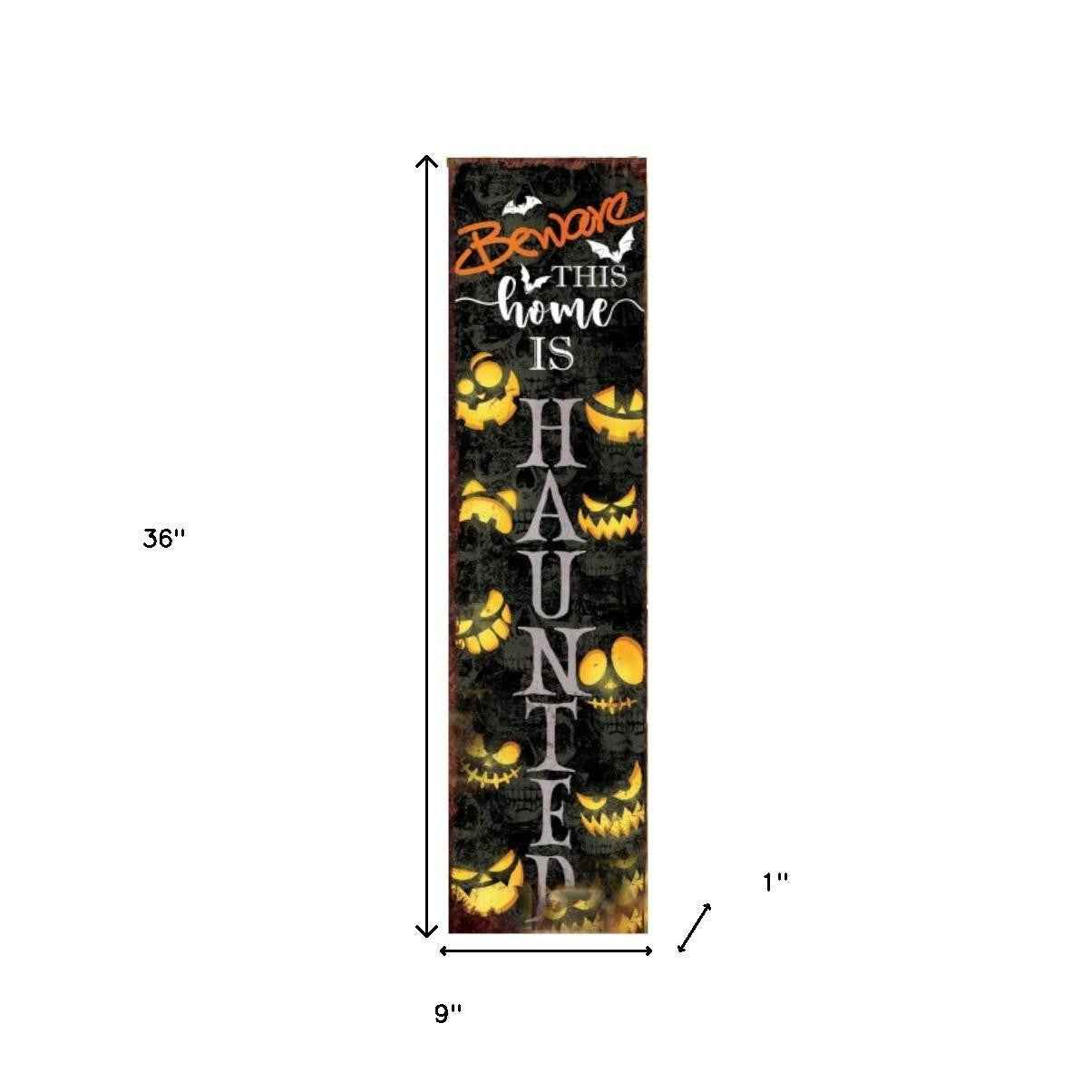 36" Black And Orange Halloween Jack-O-Lantern Solid Wood Porch Sign