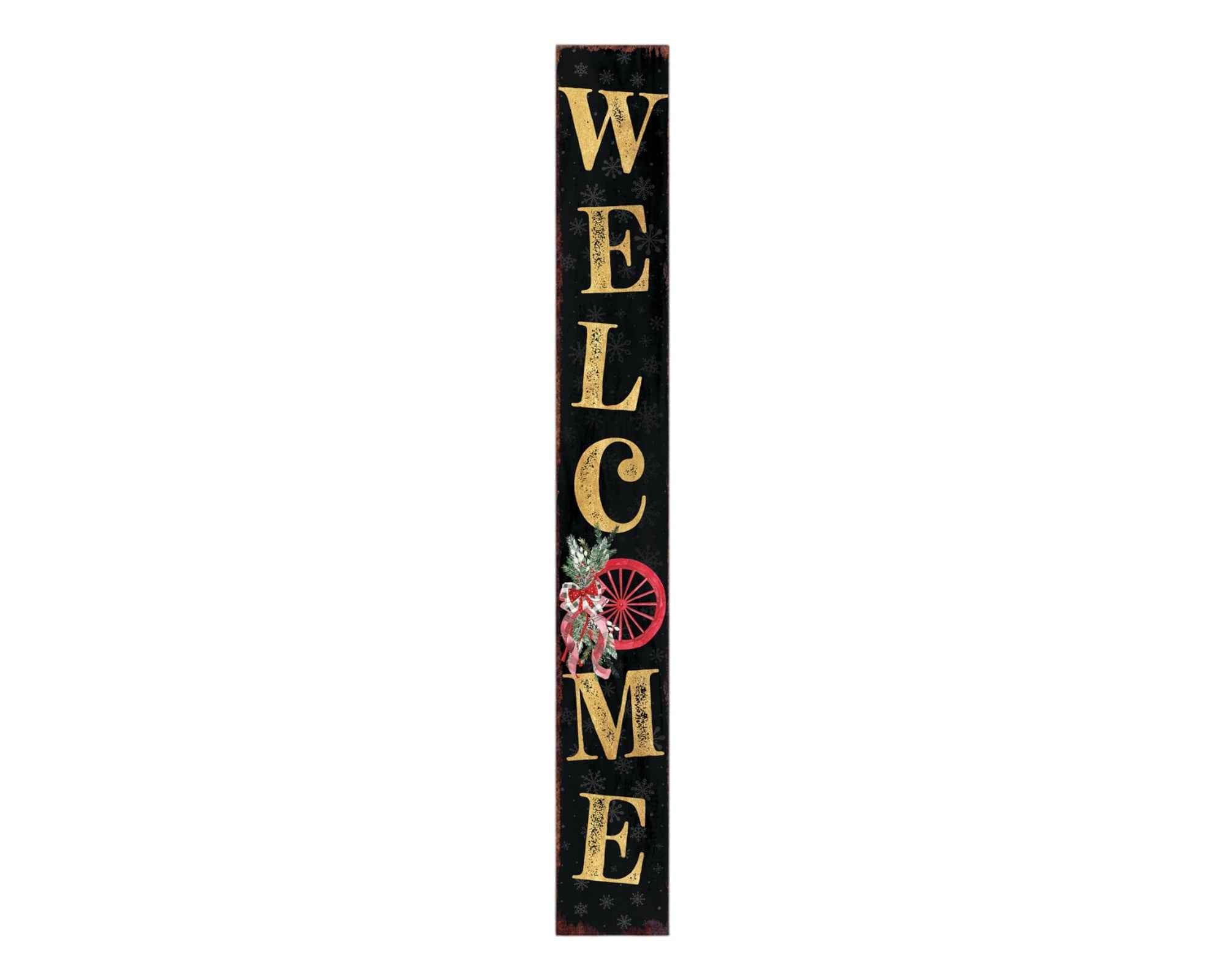 72" Black Gold Red And Green Christmas Wreath Solid Wood Porch Sign