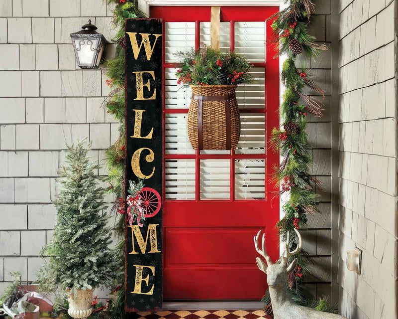 72" Black Gold Red And Green Christmas Wreath Solid Wood Porch Sign
