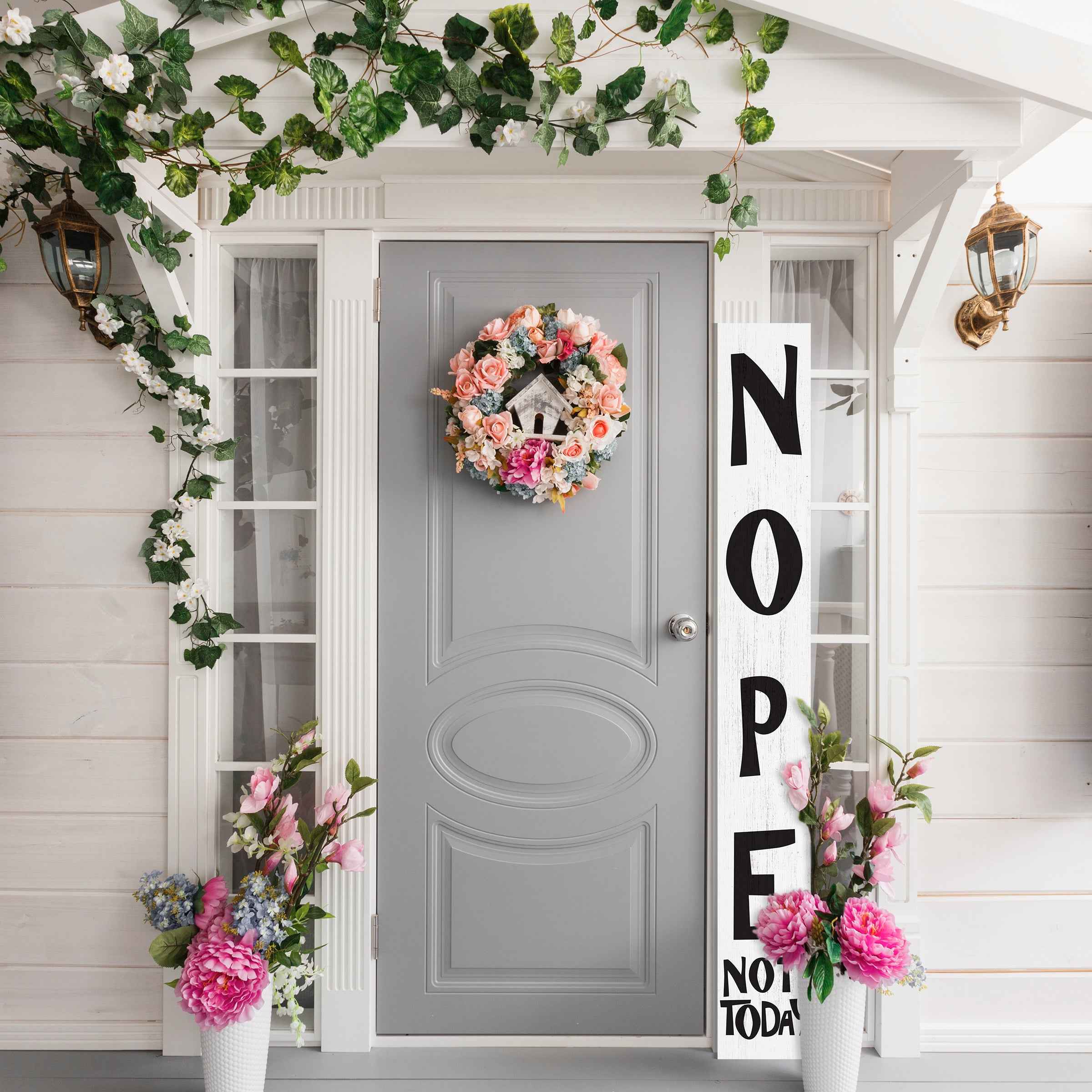 72" White And Black Solid Wood Porch Sign