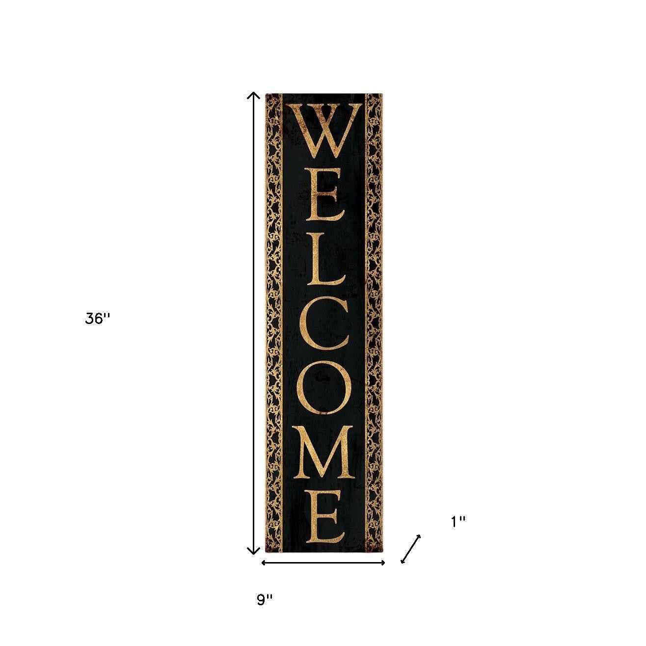 36" Black And Gold Solid Wood Porch Sign
