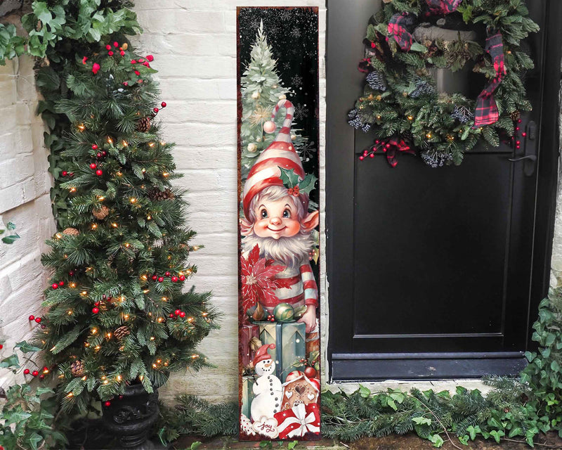 48" Black White Red And Green Christmas Tree Solid Wood Porch Sign