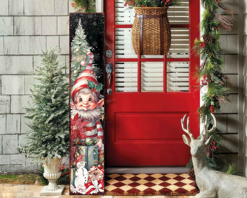 48" Black White Red And Green Christmas Tree Solid Wood Porch Sign