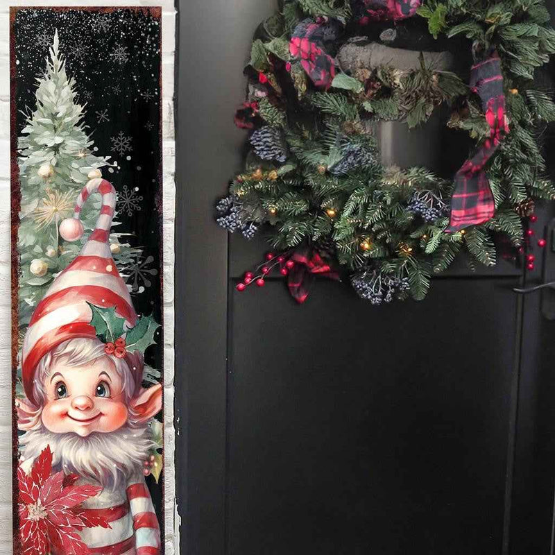 48" Black White Red And Green Christmas Tree Solid Wood Porch Sign
