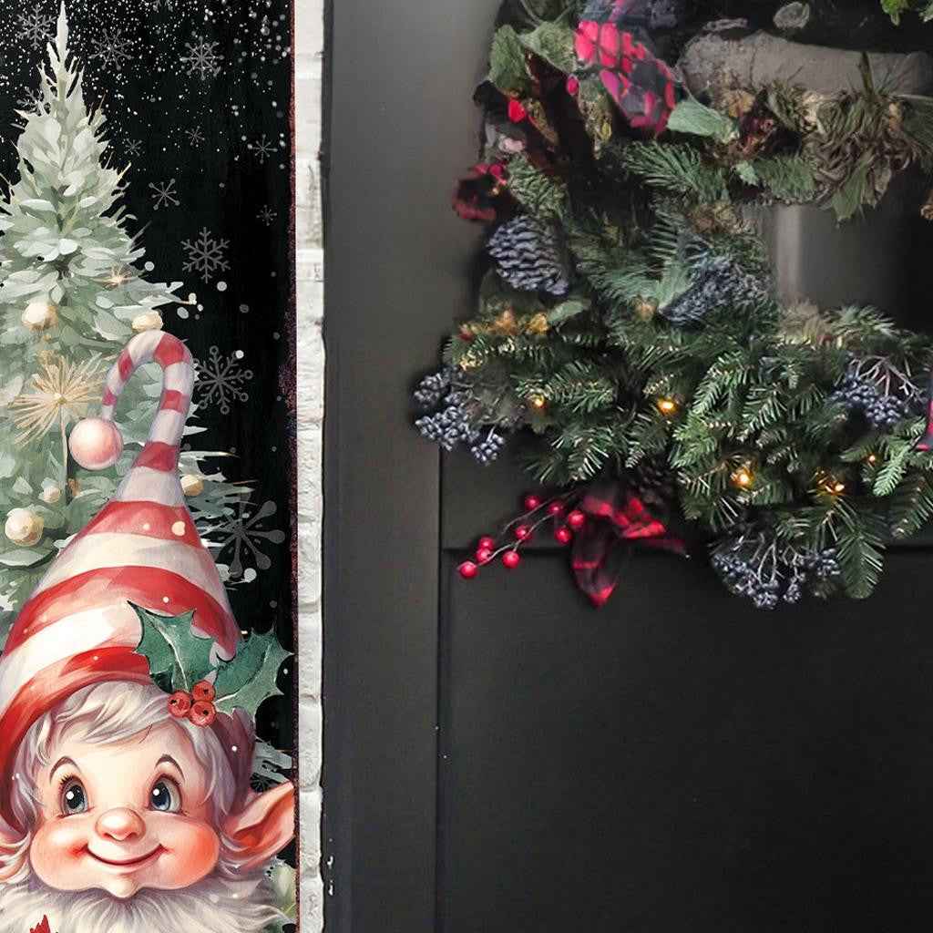 48" Black White Red And Green Christmas Tree Solid Wood Porch Sign