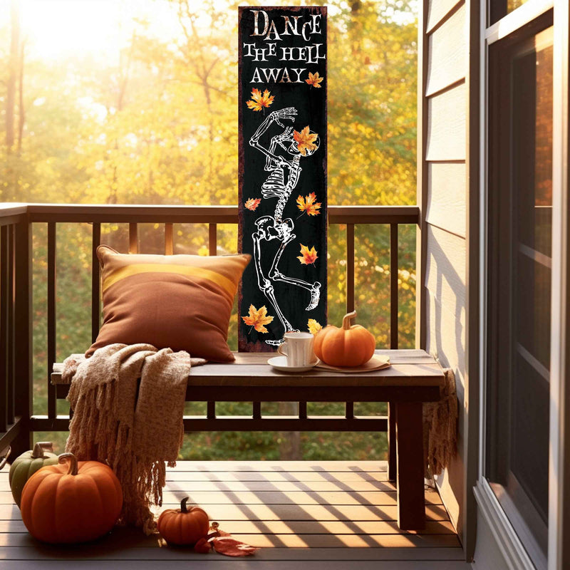 36" Black White And Orange Halloween Ghost Solid Wood Porch Sign
