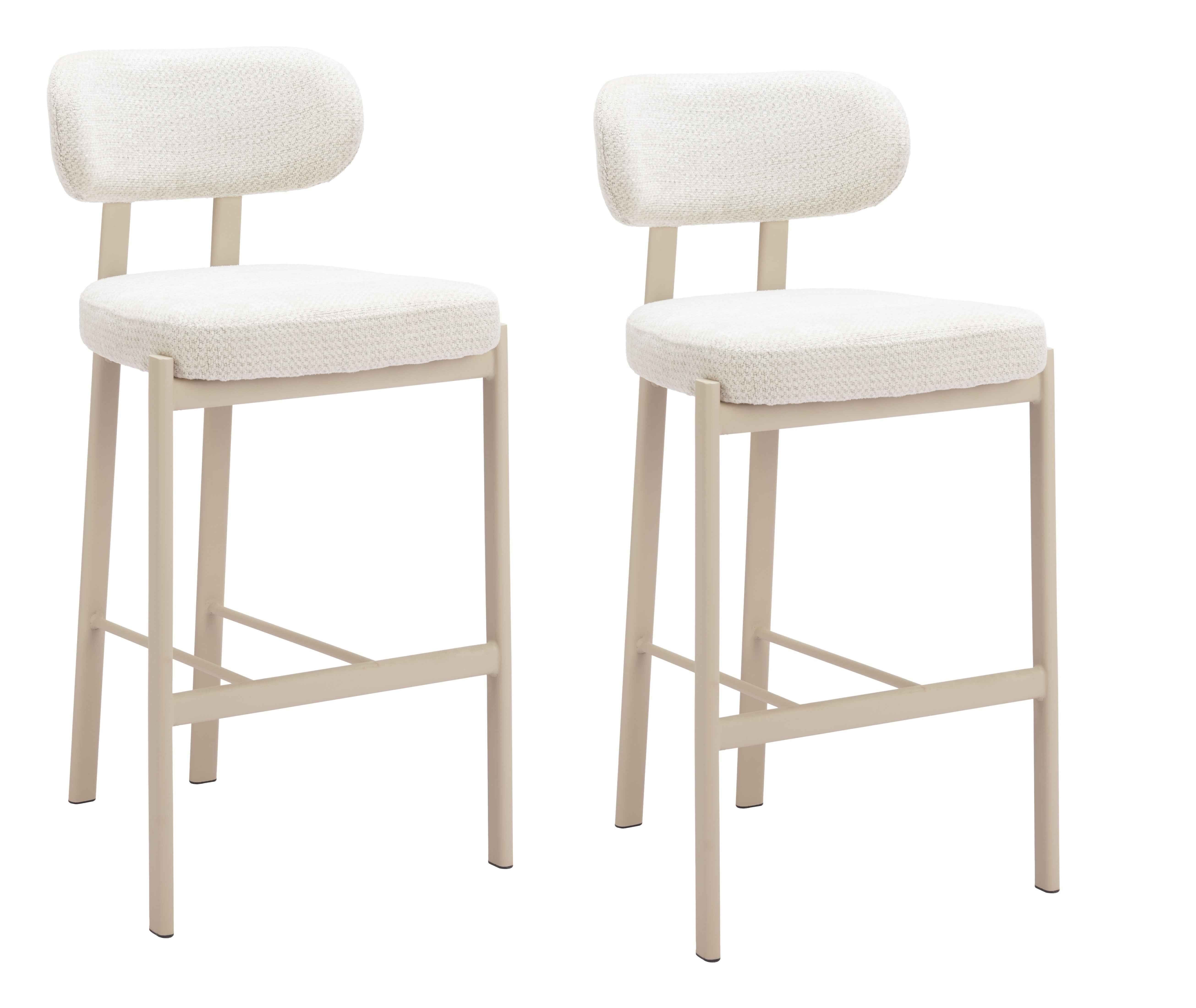 Set of Two Gray Wood and Fabric Low Back Bar Chairs