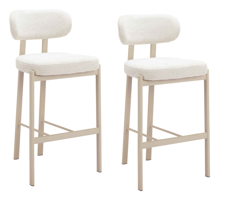 Set of Two Gray Wood and Fabric Low Back Bar Chairs