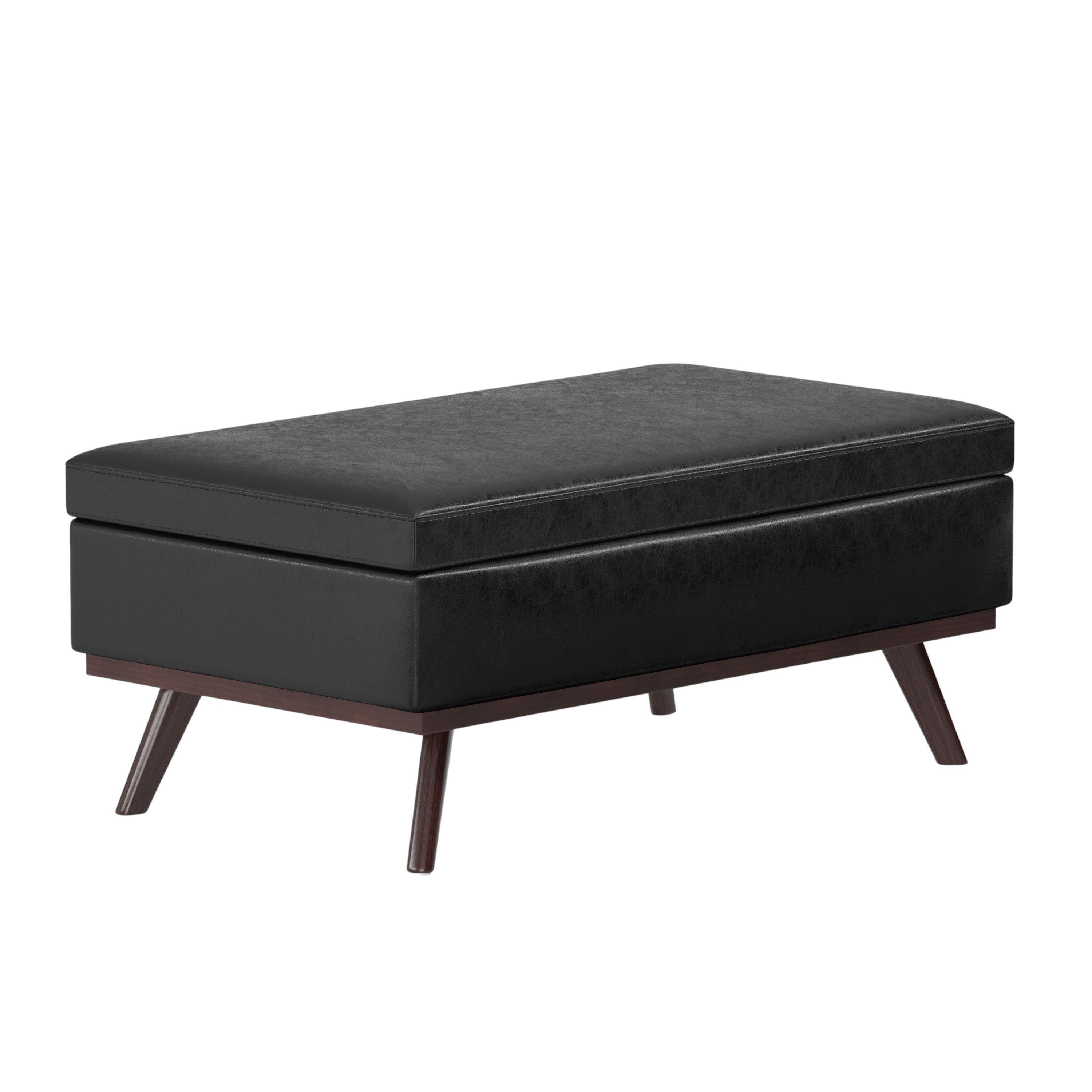 42" Black and Brown Leather Cocktail Ottoman With Storage