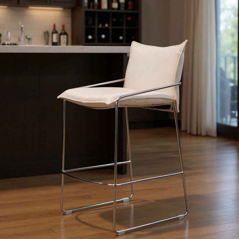 White Wood and Fabric Bar Chair