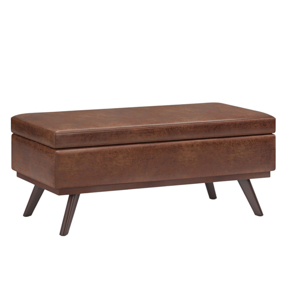 42" Brown Leather Cocktail Ottoman With Storage