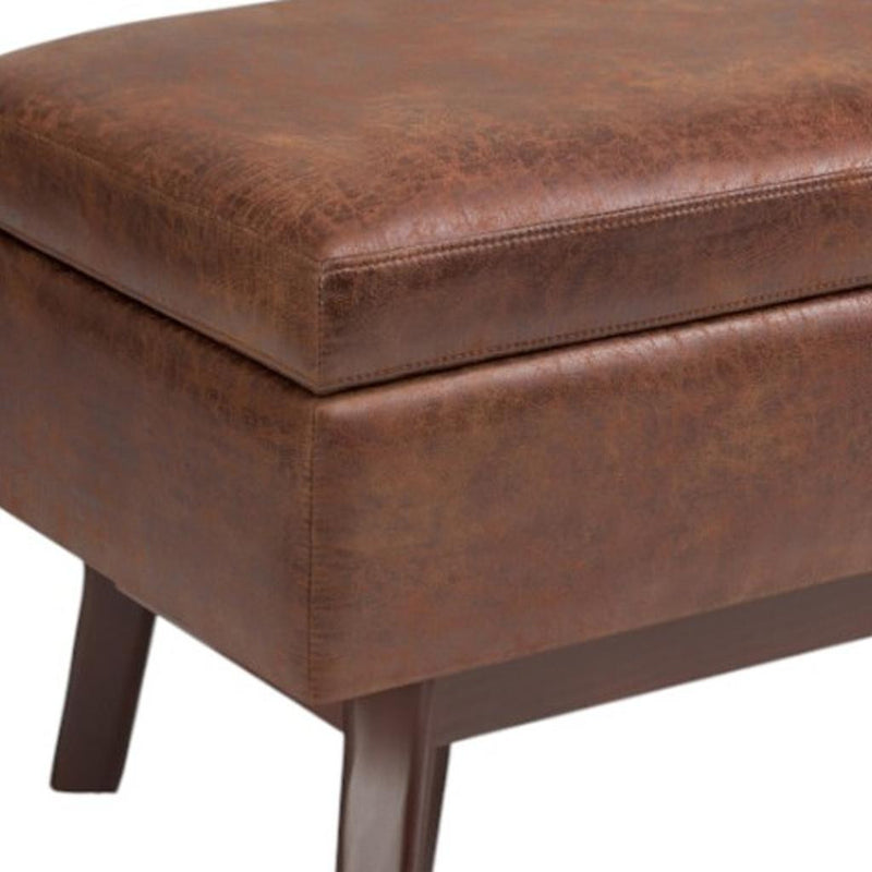 36" Brown Leather Cocktail Ottoman With Storage