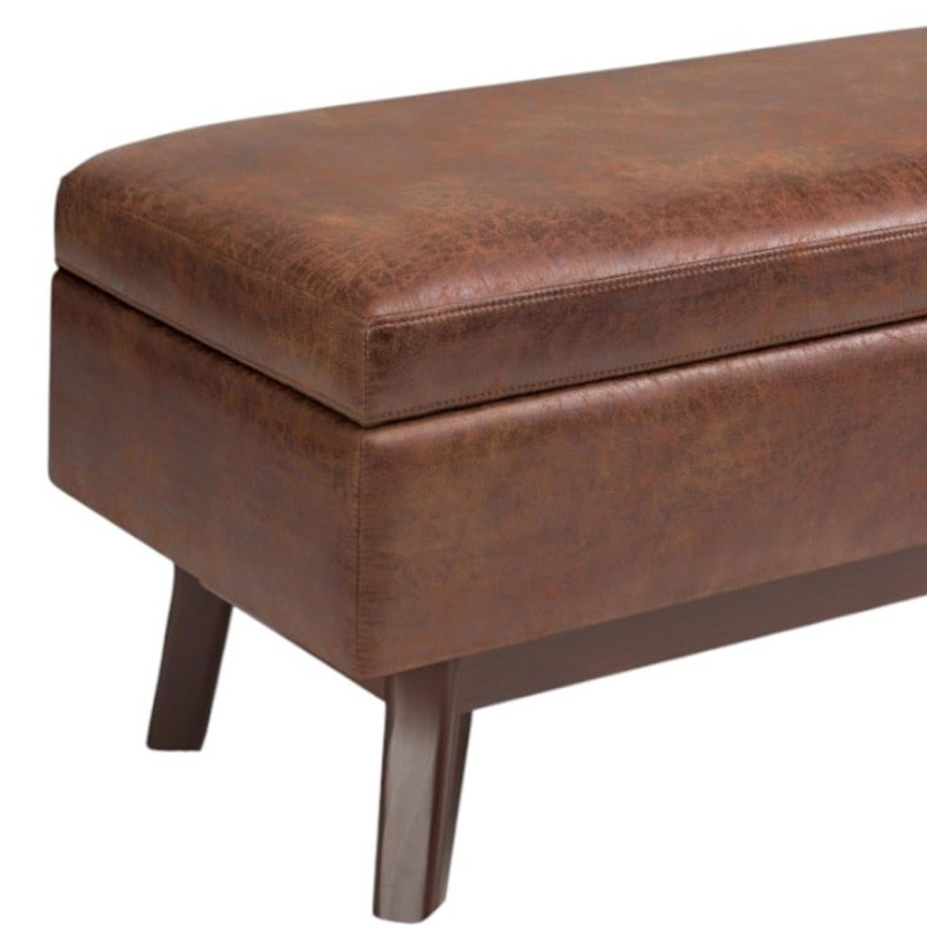 36" Brown Leather Cocktail Ottoman With Storage
