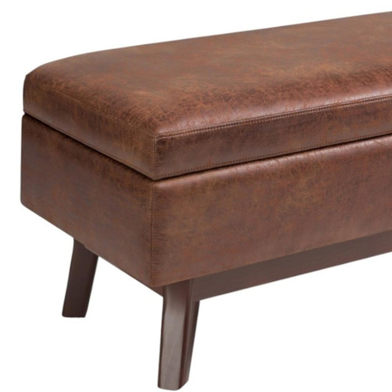 36" Brown Leather Cocktail Ottoman With Storage