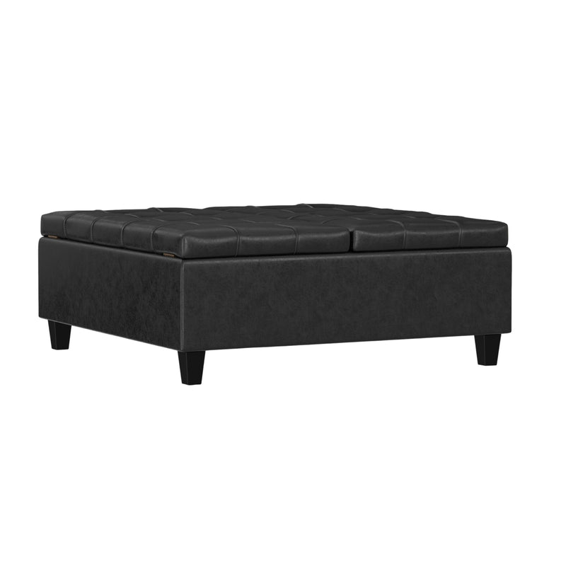 40" Black Leather Cocktail Ottoman With Storage