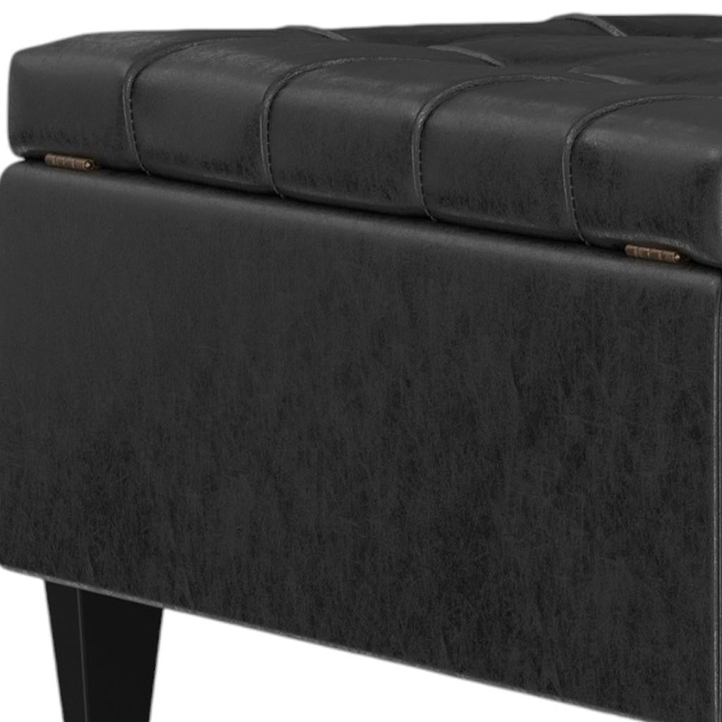 40" Black Leather Cocktail Ottoman With Storage