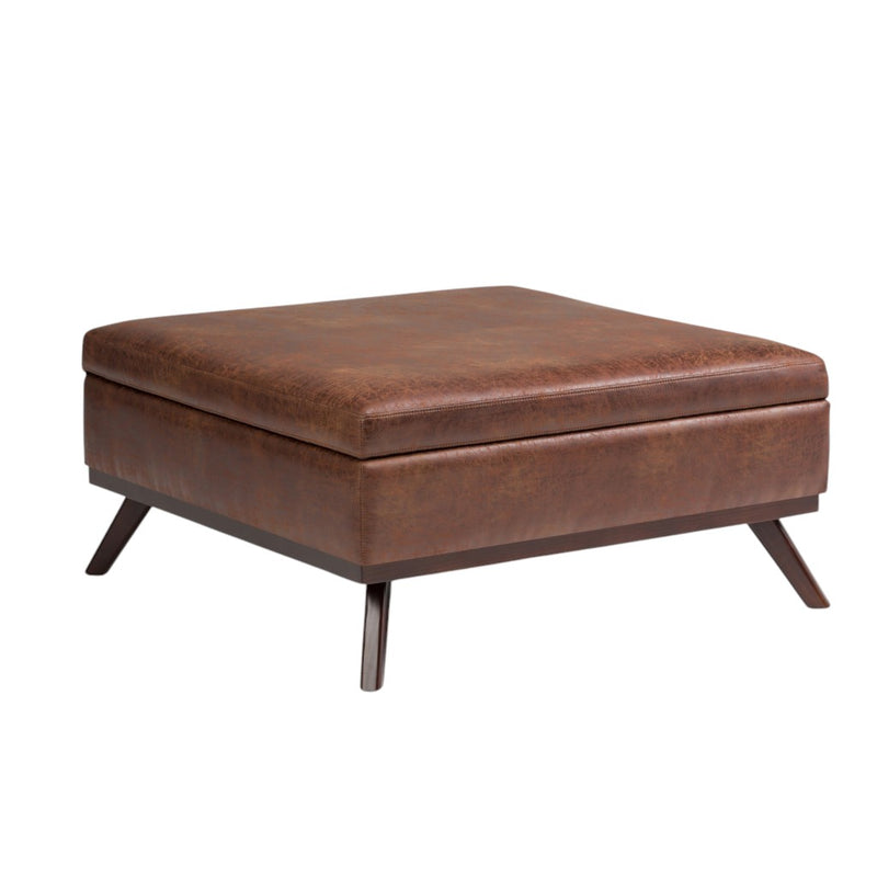36" Brown Leather Cocktail Ottoman With Storage
