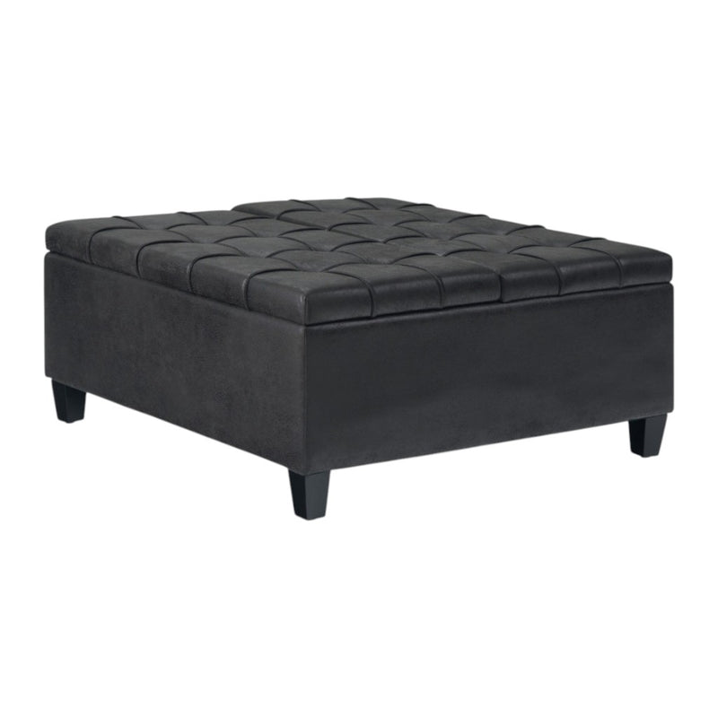 36" Black and Espresso Leather Cocktail Ottoman With Storage
