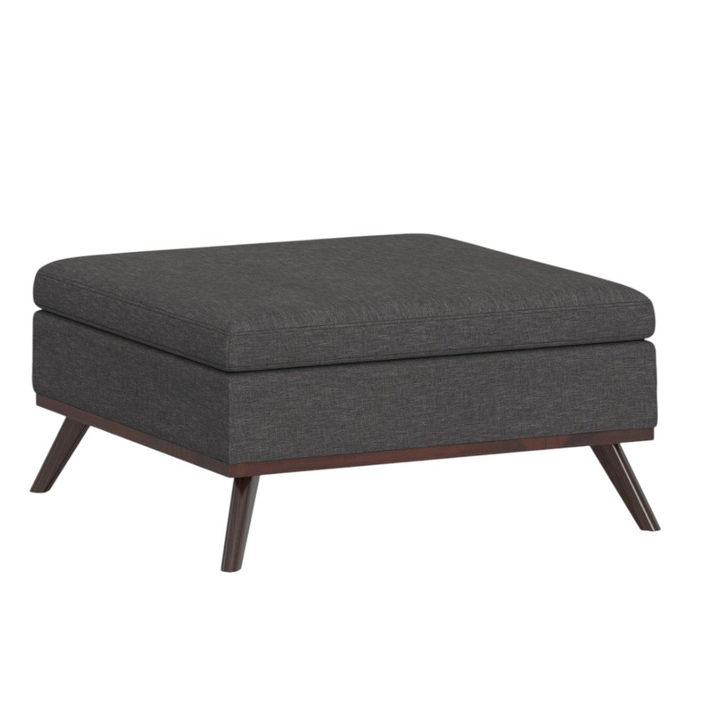 36" Gray and Brown Linen Cocktail Ottoman With Storage