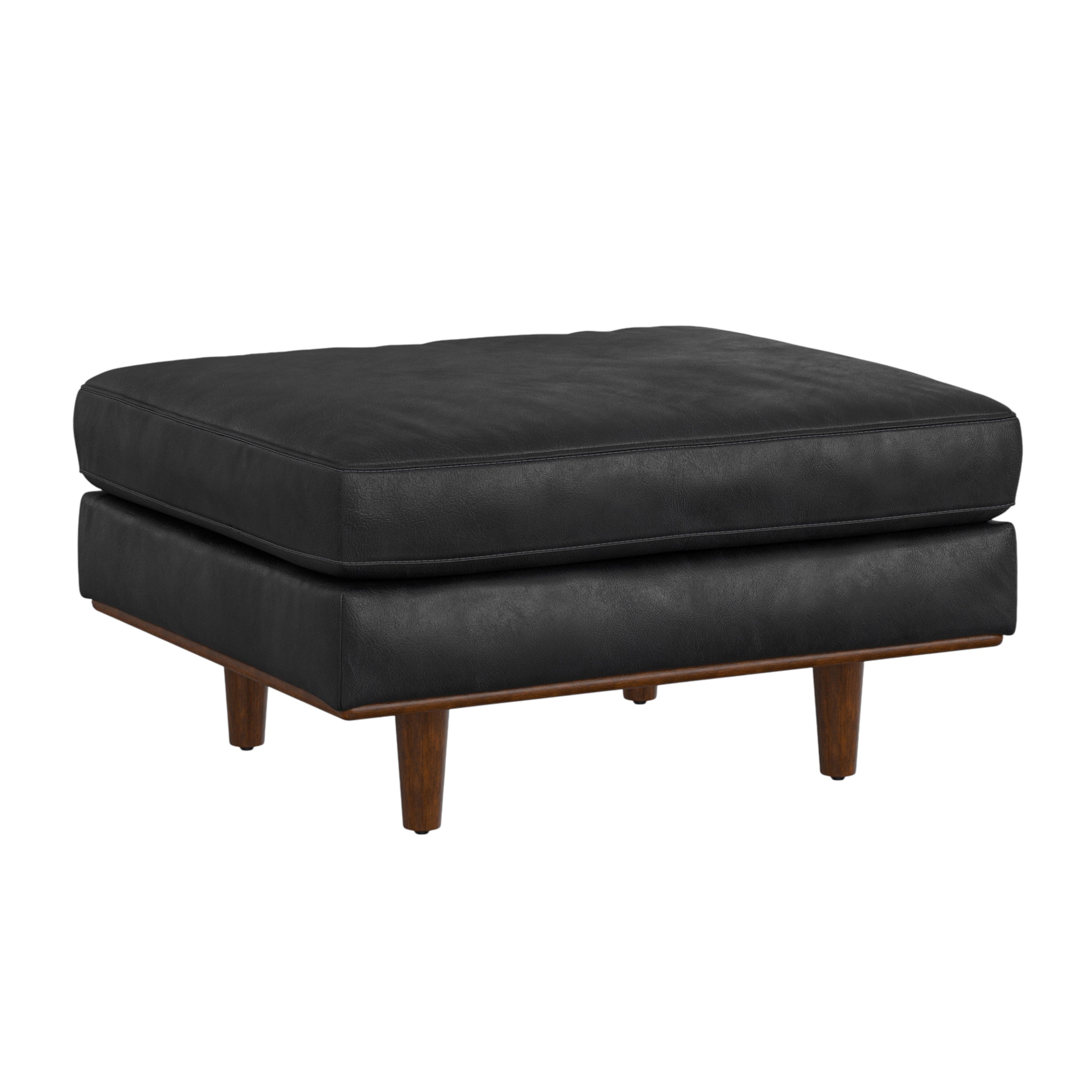 33" Black and Brown Leather Cocktail Ottoman