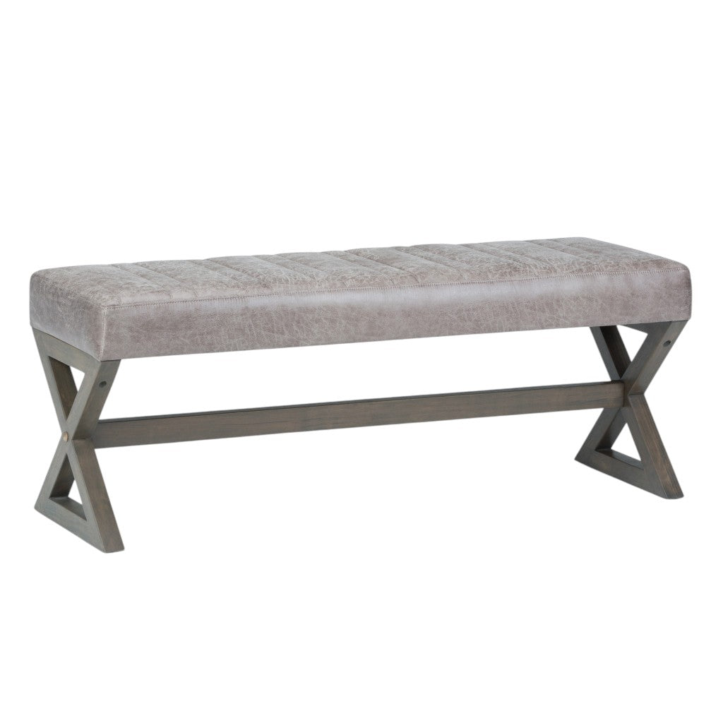 48" Gray and Brown Leather Ottoman