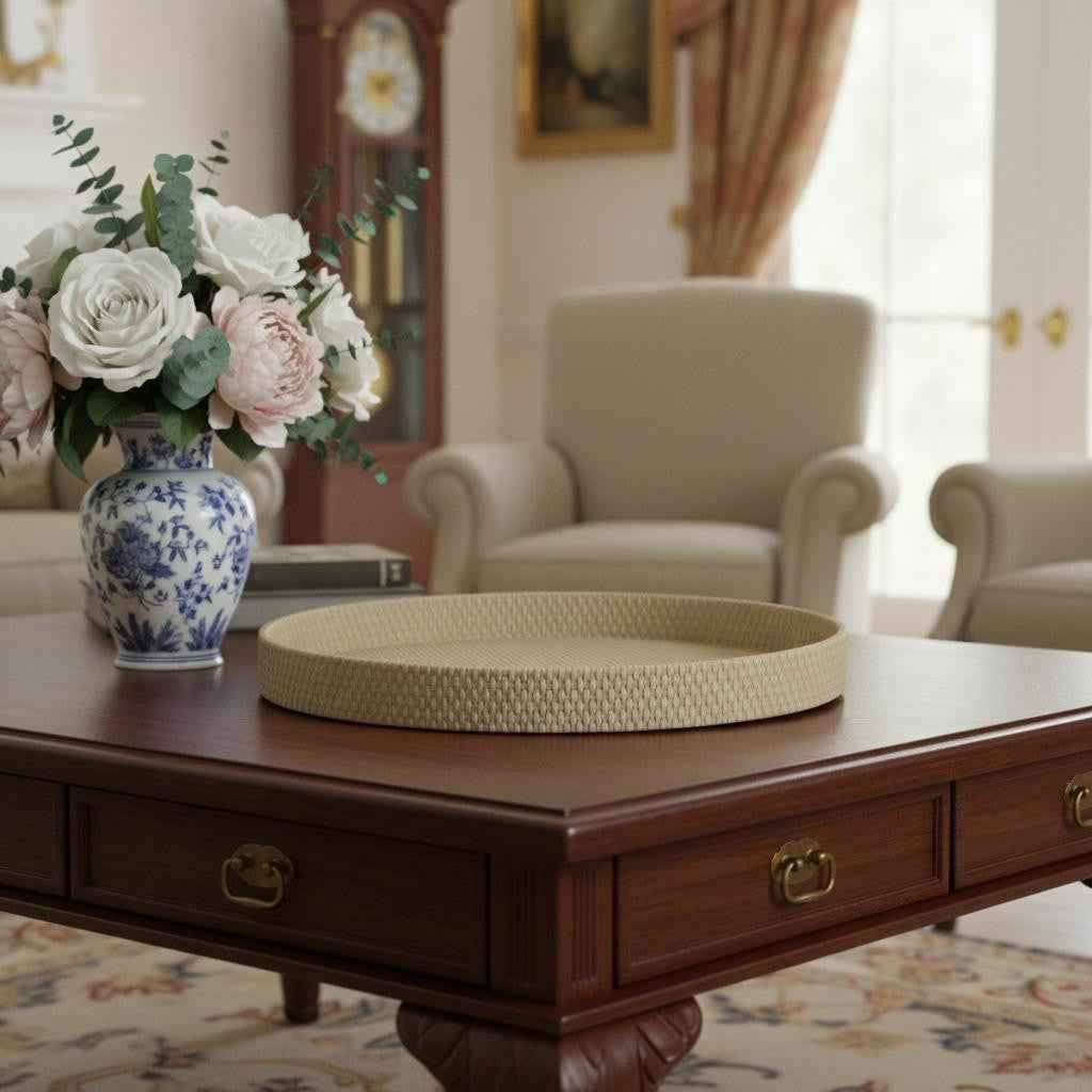 15" Taupe Handmade Round Serving Tray