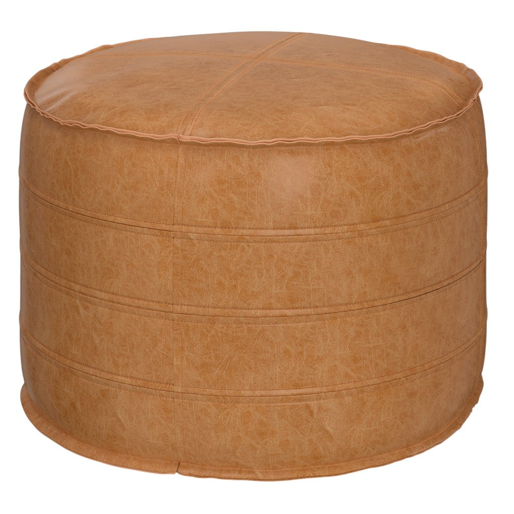 20" Brown Faux Leather Round Pouf Ottoman - Living Room