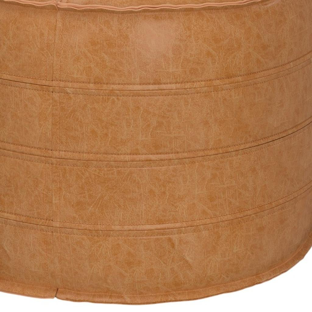 20" Brown Faux Leather Round Pouf Ottoman - Living Room