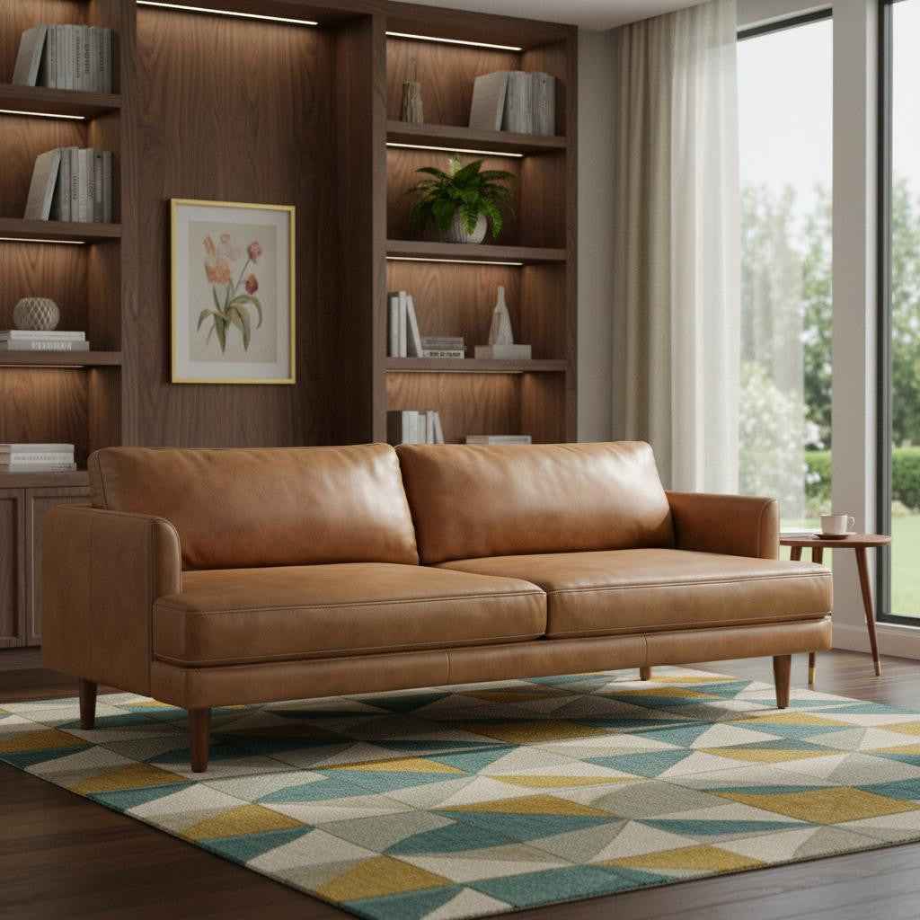 76" Brown Leather Sofa