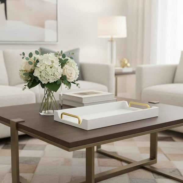 16" White Handmade Serving Tray With Handles